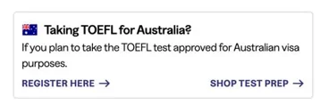 Tarjeta Taking TOEFL for Australia - Register here